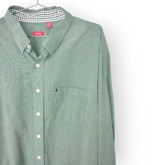 Izod Shirt Mens 2XL Green Button Collar Front Business Work Casual Preppy - Picture 5 of 10